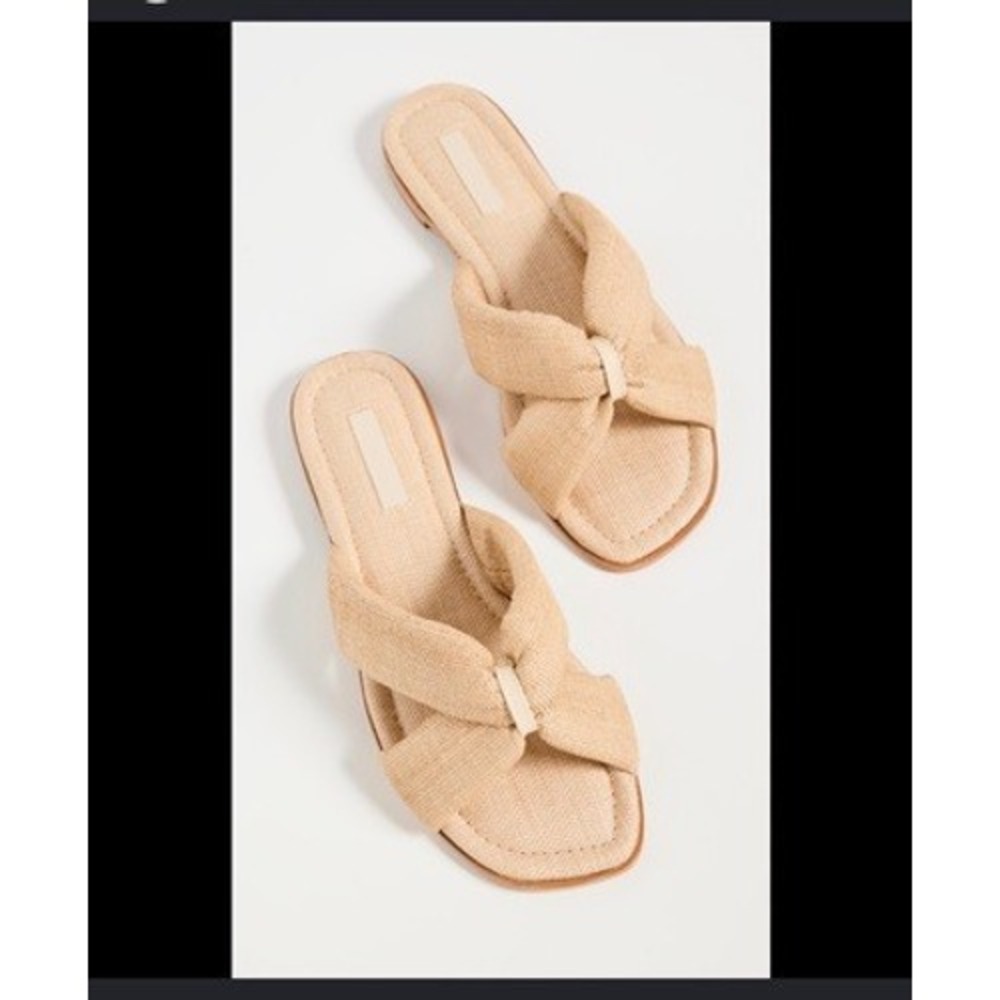 Schutz Fary Casual Raffia Slide Sandals Eggshell Beige Square Toe Flat Size 6.5B